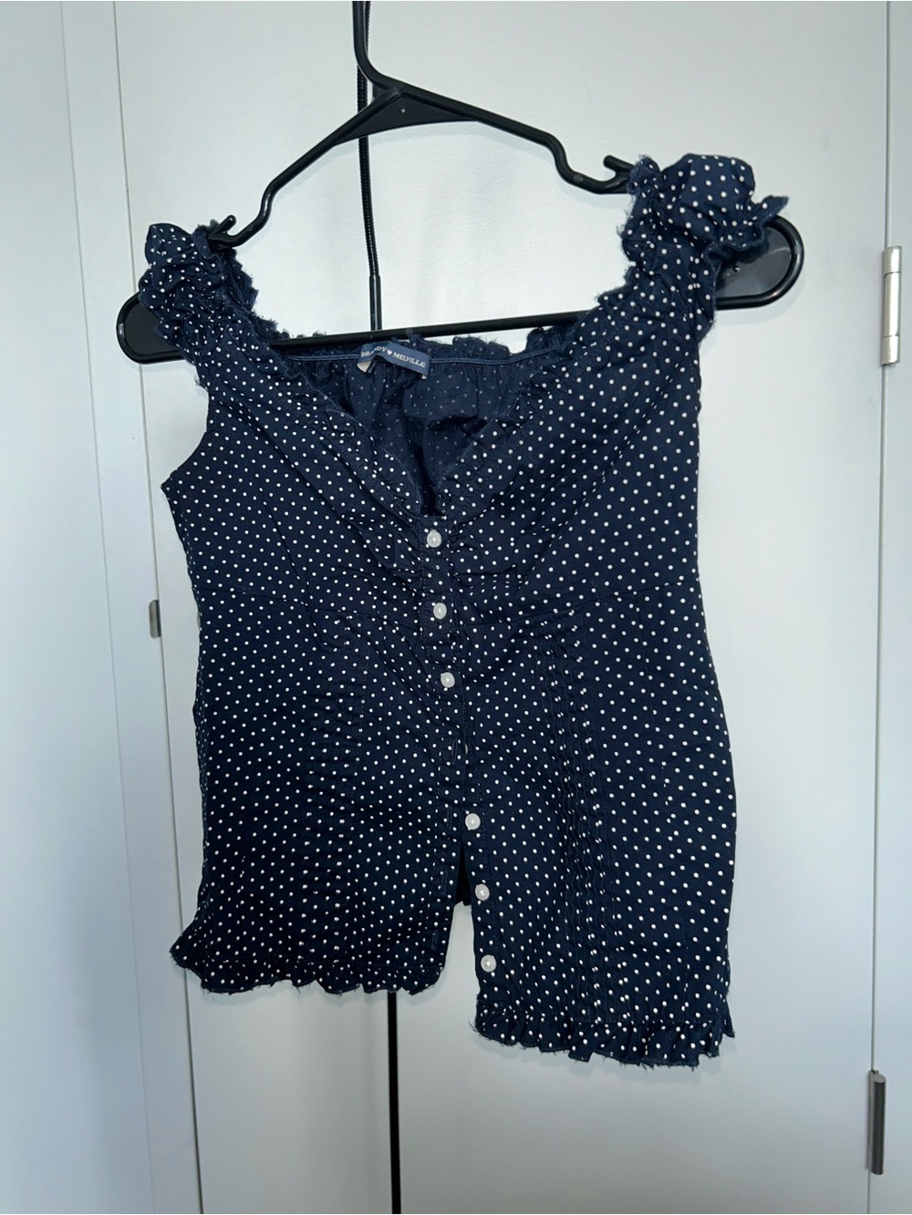 Brandy Melville Navy Polka Dot Ruffle Button Front Tank Top